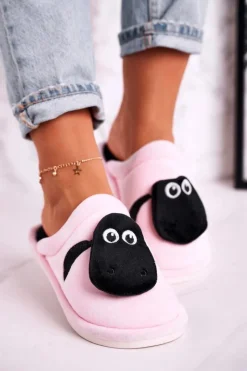 Discount Damskie Welurowe Papcie Z Owieczką Jasno Różowe Charlie Damskie Kapcie Klasyczne