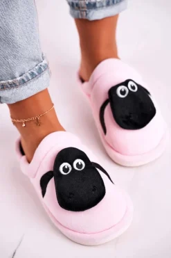 Discount Damskie Welurowe Papcie Z Owieczką Jasno Różowe Charlie Damskie Kapcie Klasyczne