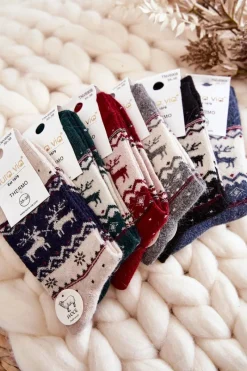 New Damskie Wełniane Skarpetki Świąteczne Wzór Renifera Czerwone Skarpetki|Skarpetki