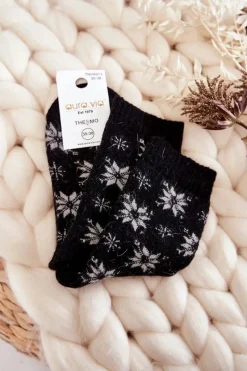 Skarpetki|Skarpetki>Aura.via Damskie Wełniane Skarpetki W Śnieżynki Czarne