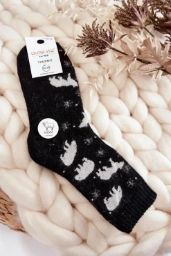 Skarpetki|Skarpetki>Aura.via Damskie Wełniane Skarpetki W Niedźwiedzie Polarne Czarne