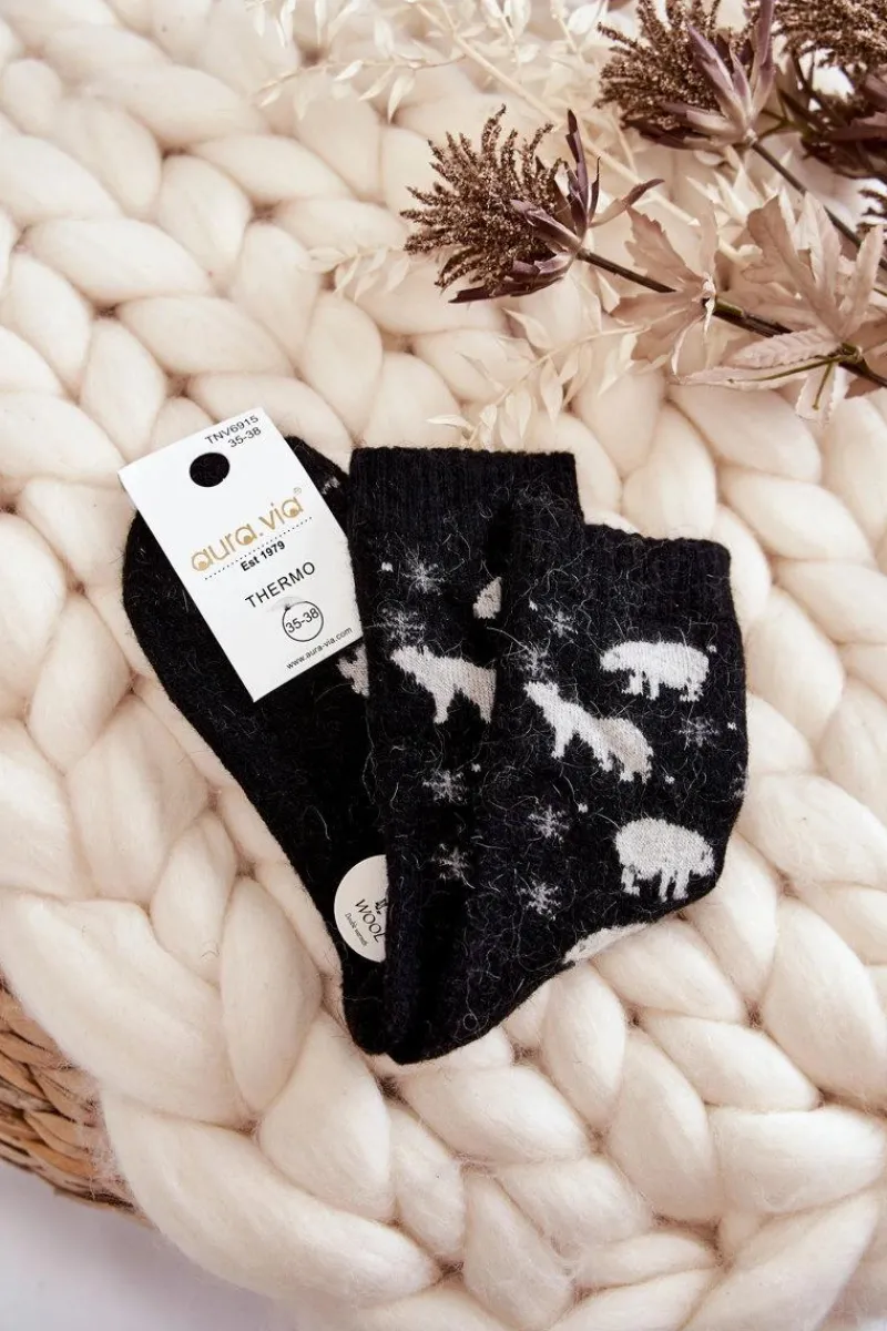 Skarpetki|Skarpetki>Aura.via Damskie Wełniane Skarpetki W Niedźwiedzie Polarne Czarne