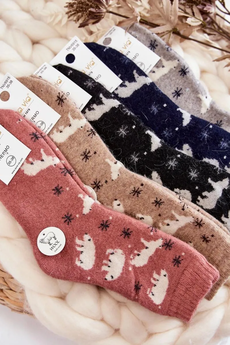 Skarpetki|Skarpetki>Aura.via Damskie Wełniane Skarpetki W Niedźwiedzie Polarne Czarne