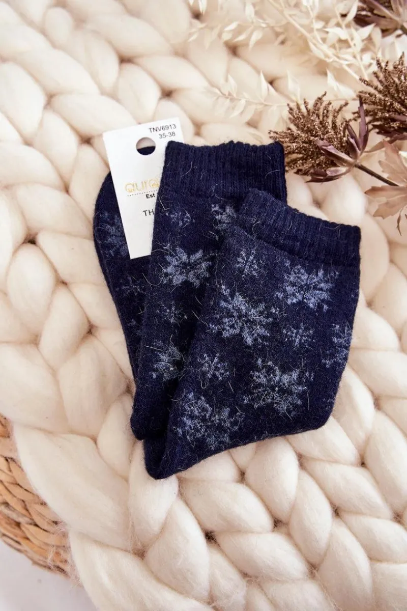 Skarpetki|Skarpetki>Aura.via Damskie Wełniane Skarpetki W Śnieżynki Granatowe