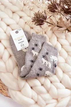 Skarpetki|Skarpetki>Aura.via Damskie Wełniane Skarpetki W Niedźwiedzie Polarne Szare