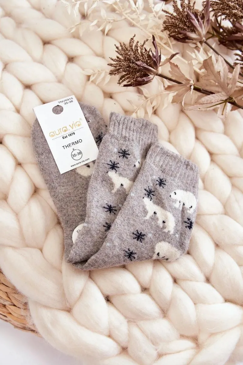 Skarpetki|Skarpetki>Aura.via Damskie Wełniane Skarpetki W Niedźwiedzie Polarne Szare