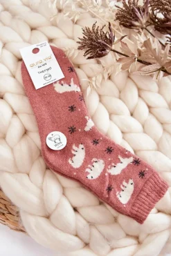 Discount Damskie Wełniane Skarpetki W Niedźwiedzie Polarne Różowe Skarpetki|Skarpetki