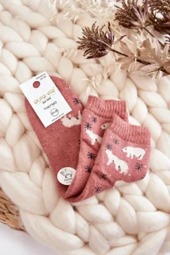 Discount Damskie Wełniane Skarpetki W Niedźwiedzie Polarne Różowe Skarpetki|Skarpetki