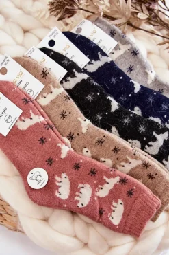 Discount Damskie Wełniane Skarpetki W Niedźwiedzie Polarne Różowe Skarpetki|Skarpetki