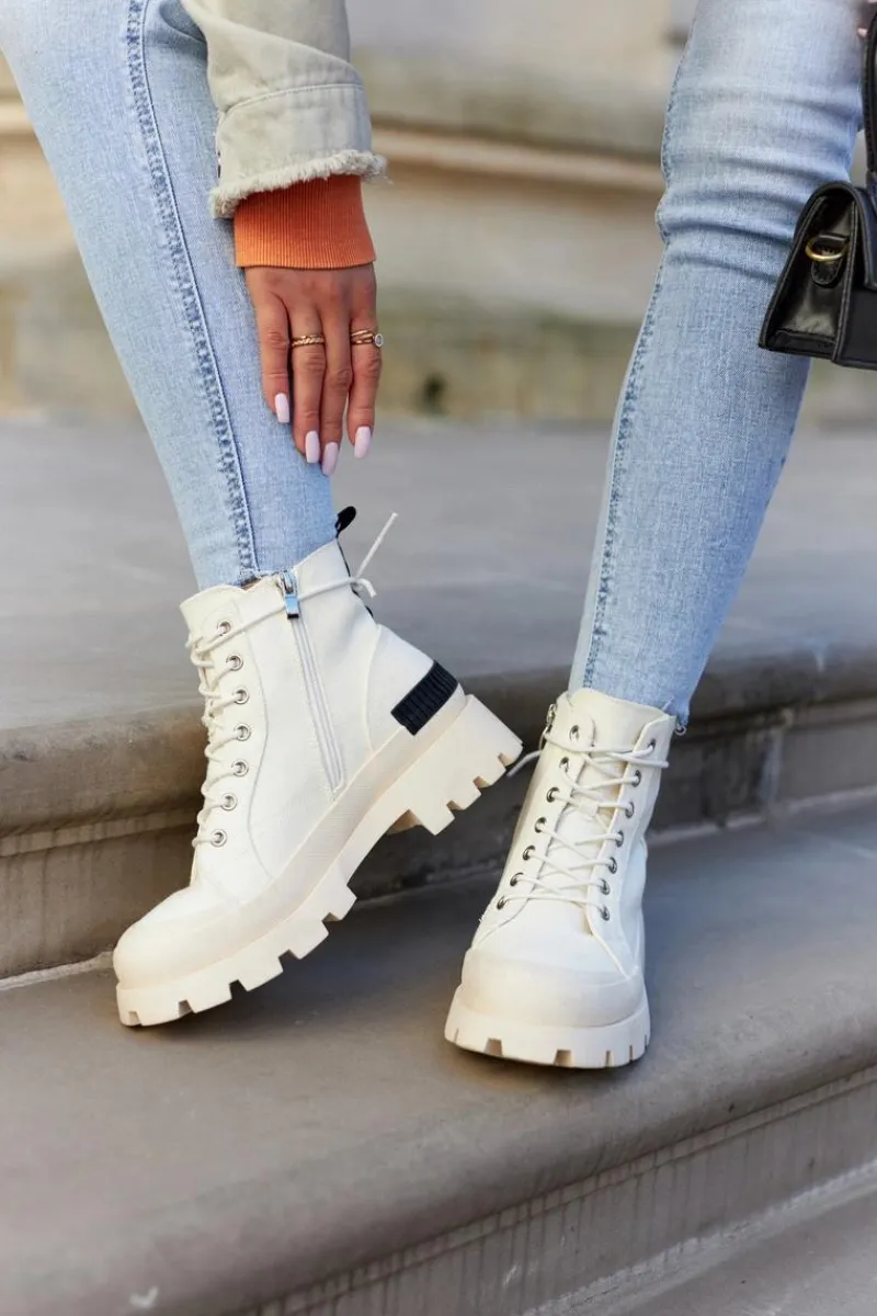 Online Damskie buty S.Barski Damskie Wiosenne Botki Trapery Jasnobeżowe Larina