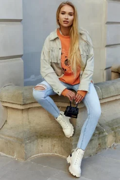 Online Damskie buty S.Barski Damskie Wiosenne Botki Trapery Jasnobeżowe Larina