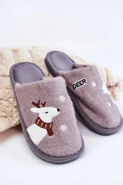 Kapcie Klasyczne>Boto Damskie Świąteczne Papcie Z Reniferem Szare Millio