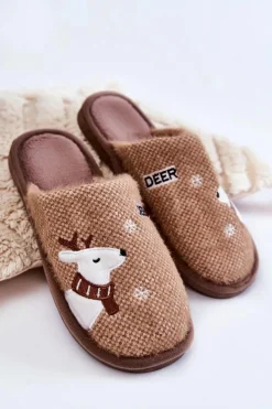 Outlet Damskie Świąteczne Papcie Z Reniferem Brązowe Millio Damskie Kapcie Klasyczne