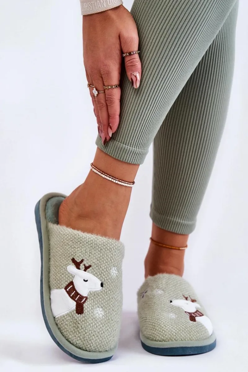 Hot Boto Damskie Świąteczne Papcie Z Reniferem Zielone Millio