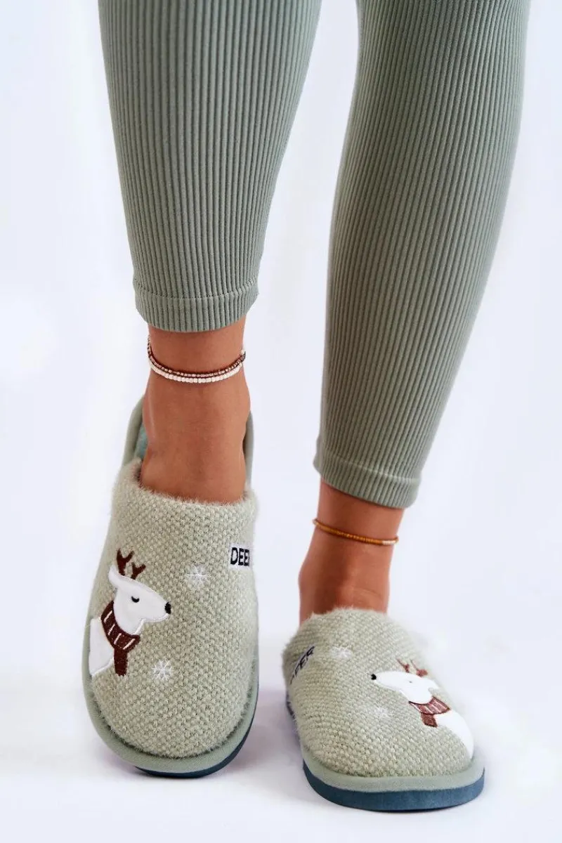 Hot Boto Damskie Świąteczne Papcie Z Reniferem Zielone Millio