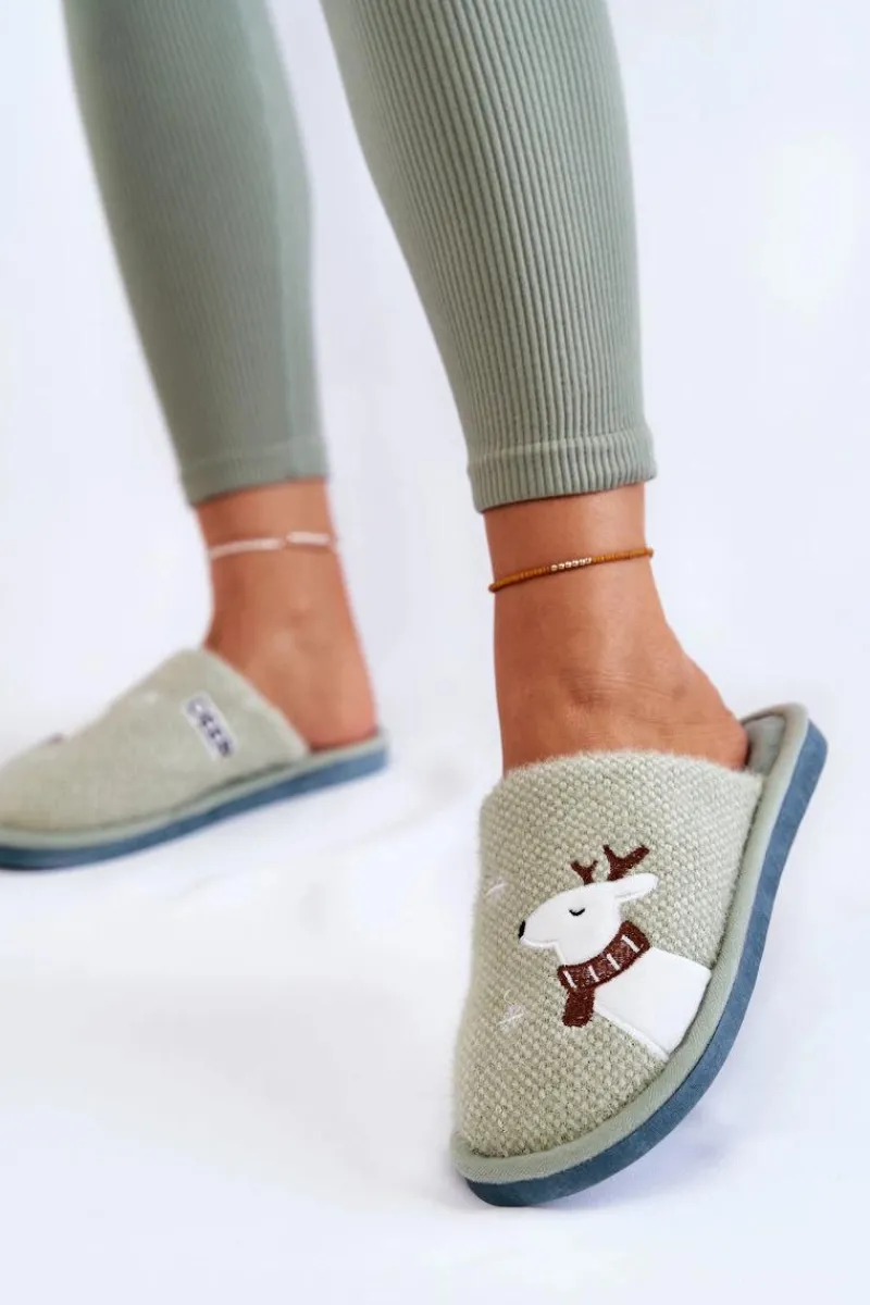 Hot Boto Damskie Świąteczne Papcie Z Reniferem Zielone Millio