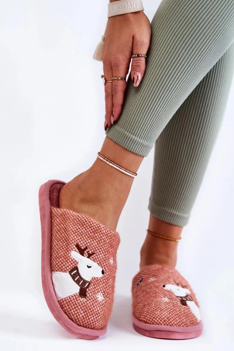 Kapcie Klasyczne>Boto Damskie Świąteczne Papcie Z Reniferem Różowe Millio