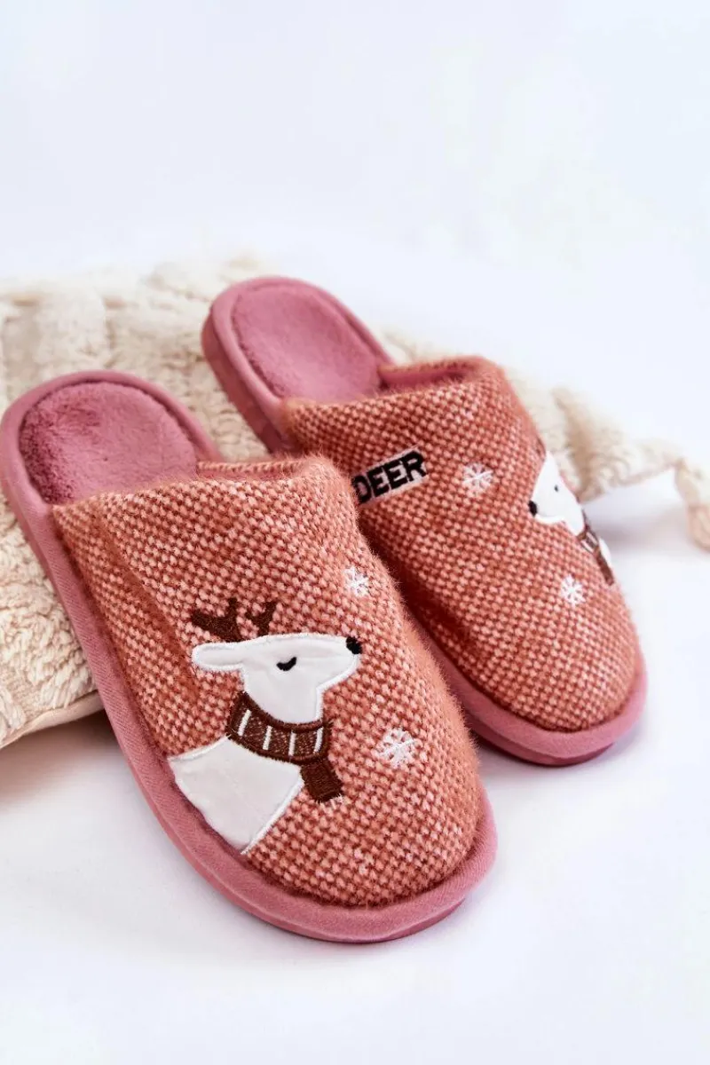 Kapcie Klasyczne>Boto Damskie Świąteczne Papcie Z Reniferem Różowe Millio