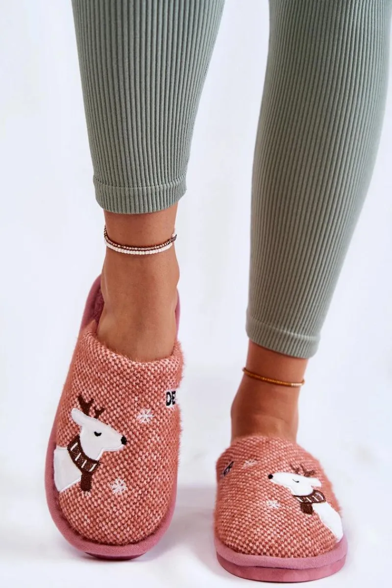 Kapcie Klasyczne>Boto Damskie Świąteczne Papcie Z Reniferem Różowe Millio