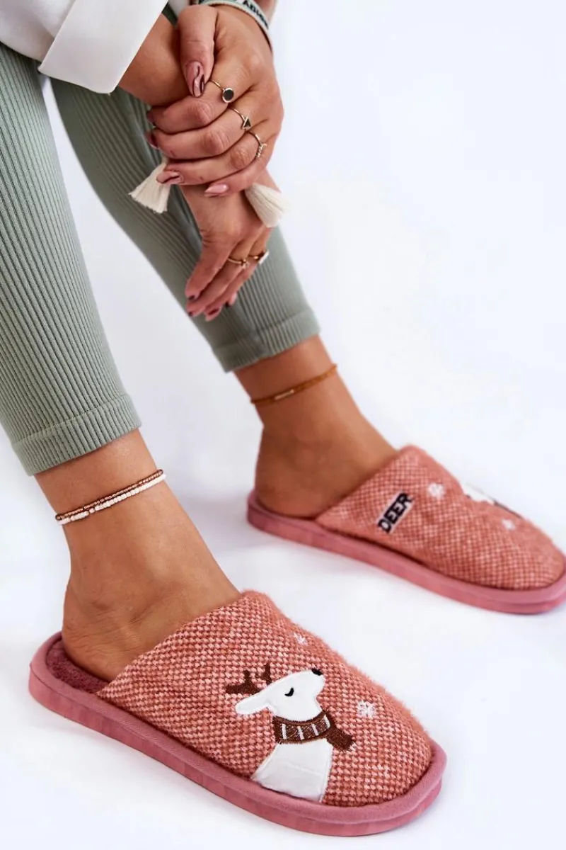 Kapcie Klasyczne>Boto Damskie Świąteczne Papcie Z Reniferem Różowe Millio