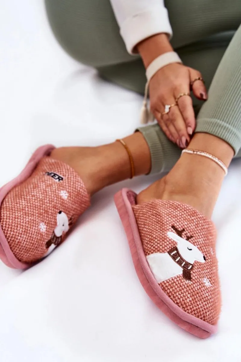 Kapcie Klasyczne>Boto Damskie Świąteczne Papcie Z Reniferem Różowe Millio