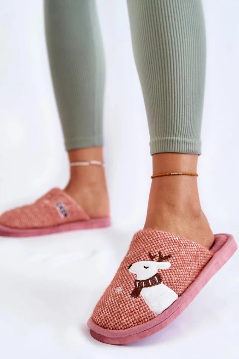 Kapcie Klasyczne>Boto Damskie Świąteczne Papcie Z Reniferem Różowe Millio