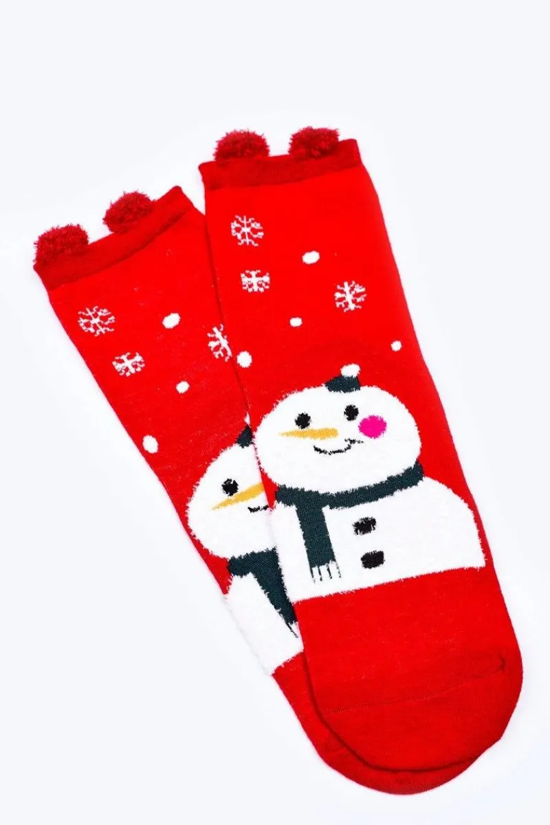 Discount Damskie Świąteczne Skarpetki Z Bałwanem Czerwone Skarpetki|Skarpetki