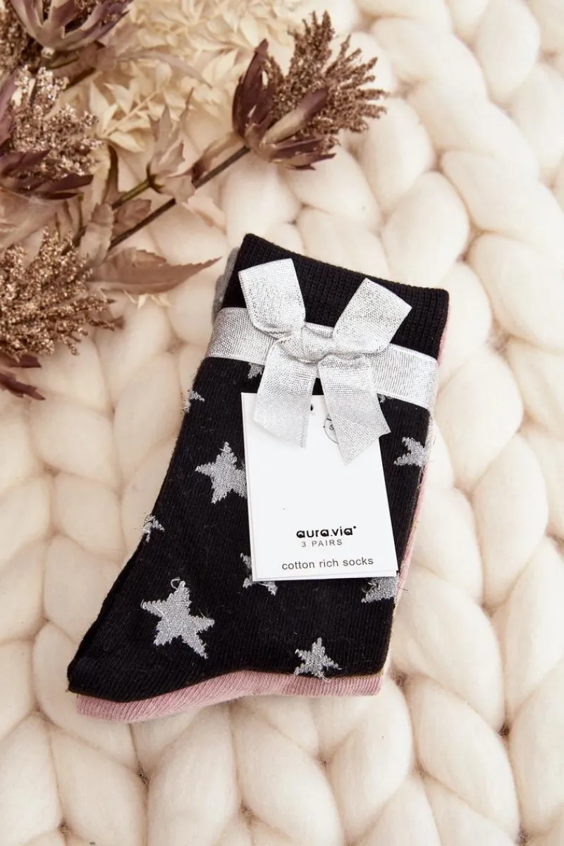 Discount Damskie Świąteczne Skarpetki 3-Pak Szaro-Różowe Skarpetki|Skarpetki