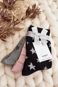 Discount Damskie Świąteczne Skarpetki 3-Pak Szaro-Różowe Skarpetki|Skarpetki