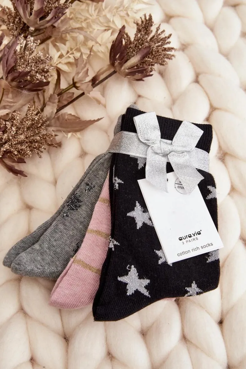 Discount Damskie Świąteczne Skarpetki 3-Pak Szaro-Różowe Skarpetki|Skarpetki