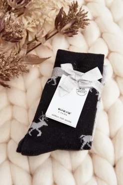 Skarpetki|Skarpetki>Aura.via Damskie Świąteczne Skarpetki 3-Pak Szaro-Czarne
