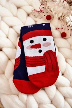 Hot Aura.via Damskie Świąteczne Skarpety Ze Wzorem Bałwan Granatowe