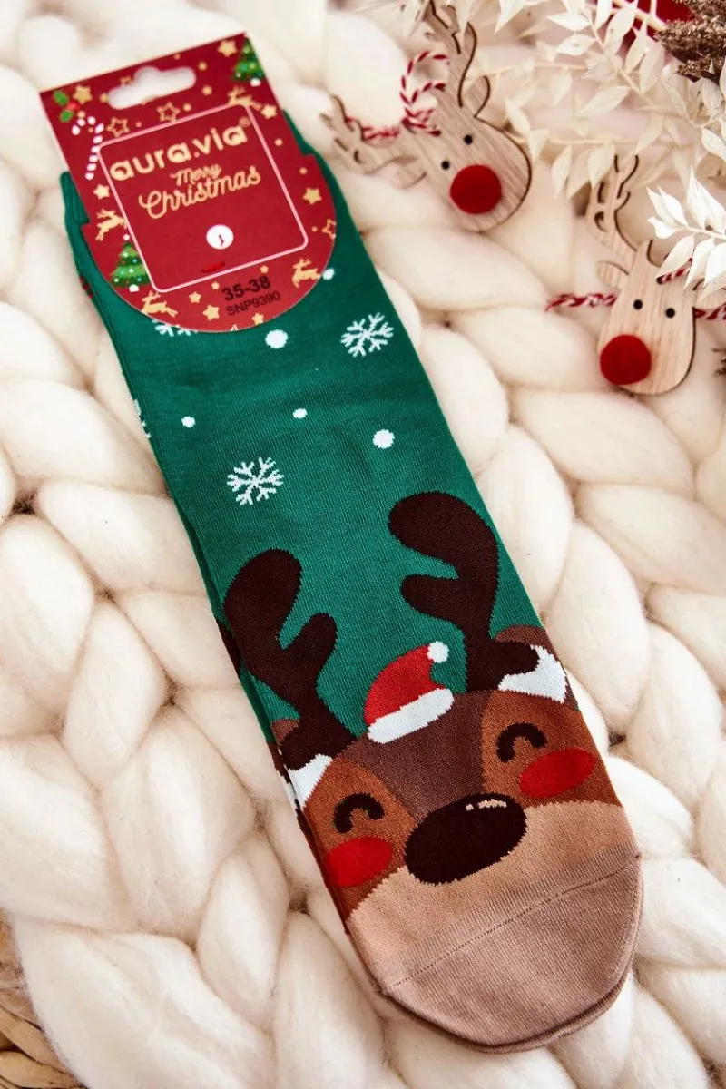 Online Damskie Świąteczne Skarpety Ze Wzorem Renifer Zielone Skarpetki|Skarpetki