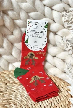 Skarpetki|Skarpetki>Aura.via Damskie Świąteczne Skarpety W Renifery Czerwone