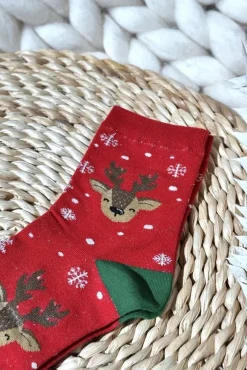 Skarpetki|Skarpetki>Aura.via Damskie Świąteczne Skarpety W Renifery Czerwone