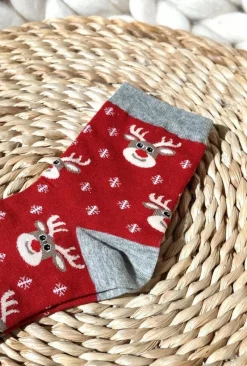 Skarpetki|Skarpetki>Aura.via Damskie Świąteczne Skarpety W Renifery Czerwone