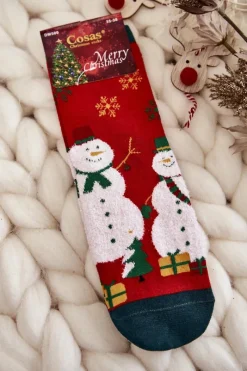 Sale Damskie Świąteczne Skarpety Bałwany Czerwone Skarpetki|Skarpetki
