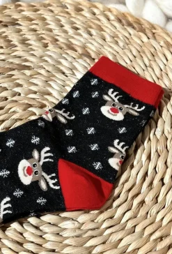 Skarpetki|Skarpetki>Aura.via Damskie Świąteczne Skarpety W Renifery Czarne