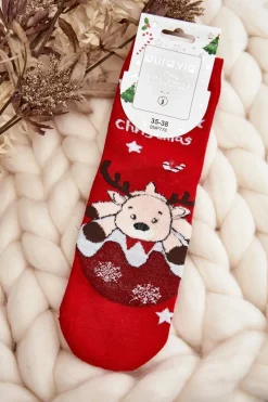 New Aura.via Damskie Świąteczne Skarpety Z Reniferem Czerwone Czerwony