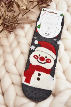 Discount Damskie Świąteczne Skarpety Z Bałwanem Szare Skarpetki|Skarpetki