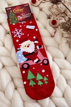 Damskie Świąteczne Skarpety Mikołaj Z Workiem Czerwone Skarpetki|Skarpetki