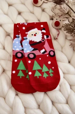Damskie Świąteczne Skarpety Mikołaj Z Workiem Czerwone Skarpetki|Skarpetki