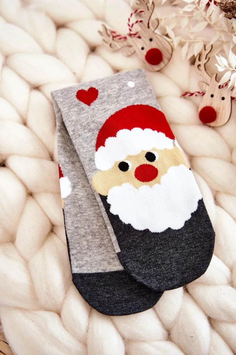 Online Damskie Świąteczne Skarpety Ze Wzorem Mikołaj Szare Skarpetki|Skarpetki