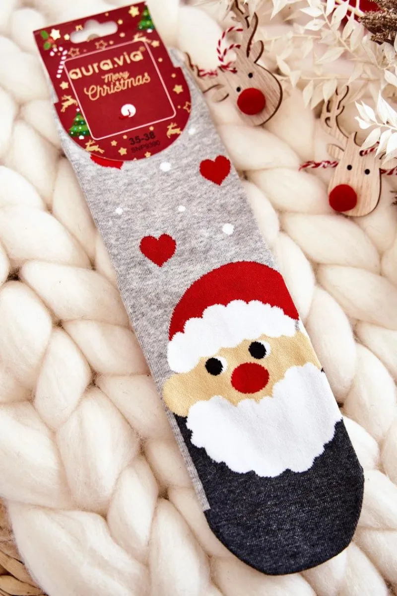 Online Damskie Świąteczne Skarpety Ze Wzorem Mikołaj Szare Skarpetki|Skarpetki