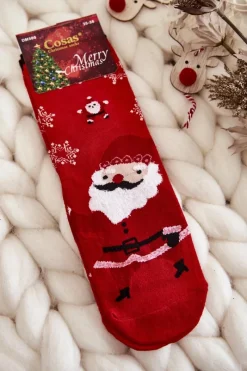 Skarpetki|Skarpetki>COSAS Damskie Świąteczne Skarpety Mikołaj Czerwone
