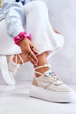 Sneakersy Damskie>Boto Damskie Wiązane Buty Sportowe Sneakersy Beżowe Manila