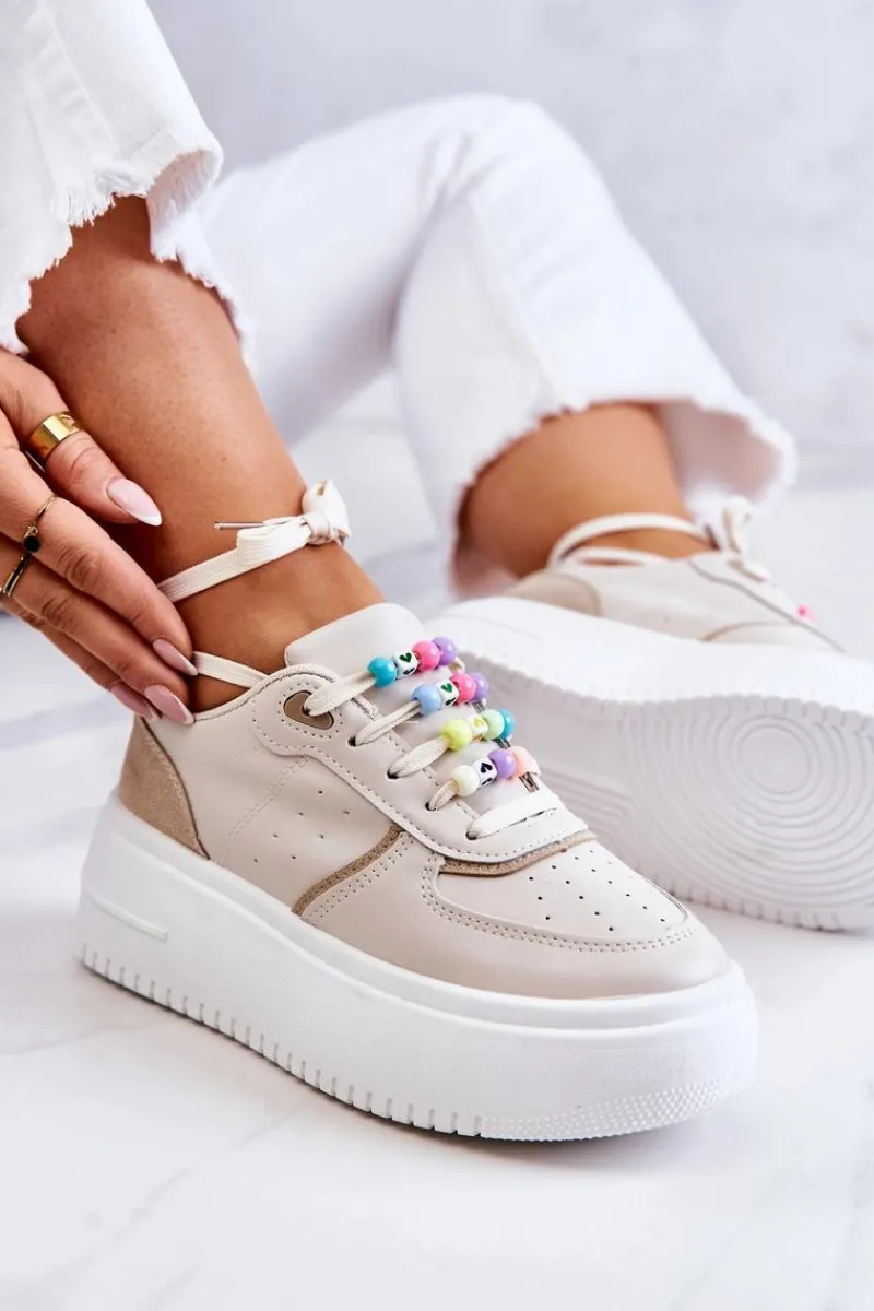 Sneakersy Damskie>Boto Damskie Wiązane Buty Sportowe Sneakersy Beżowe Manila