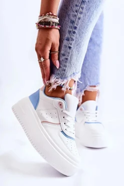 Online Damskie Wiązane Buty Sportowe Sneakersy Biało-Niebieskie Manila Damskie Sneakersy Damskie