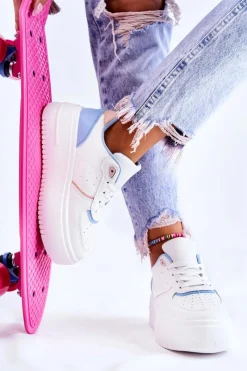 Online Damskie Wiązane Buty Sportowe Sneakersy Biało-Niebieskie Manila Damskie Sneakersy Damskie