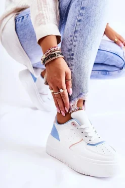 Online Damskie Wiązane Buty Sportowe Sneakersy Biało-Niebieskie Manila Damskie Sneakersy Damskie
